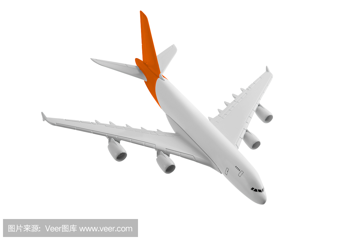 飞机与橙色,孤立在白色背景。